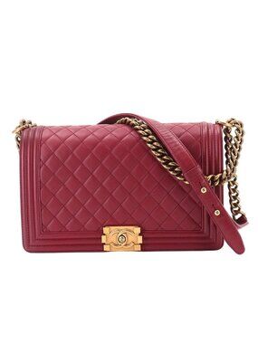 Chanel Boy Chain Shoulder Bag Lambskin Bordeaux Gold